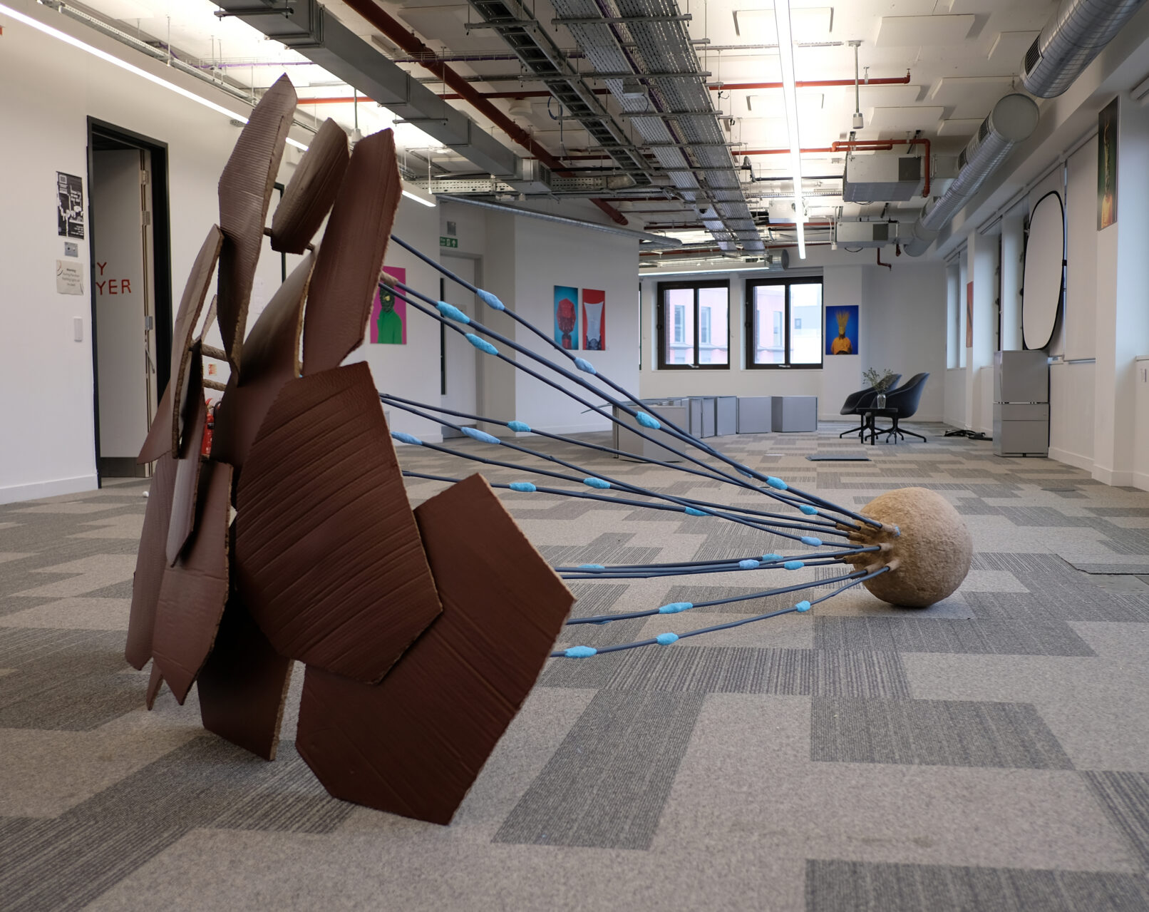 Eleanor Bedlow, Conscious of the Connections, cardboard, cardboard pulp, bamboo, acrylic, plaster, 185 x 250 x 176cm